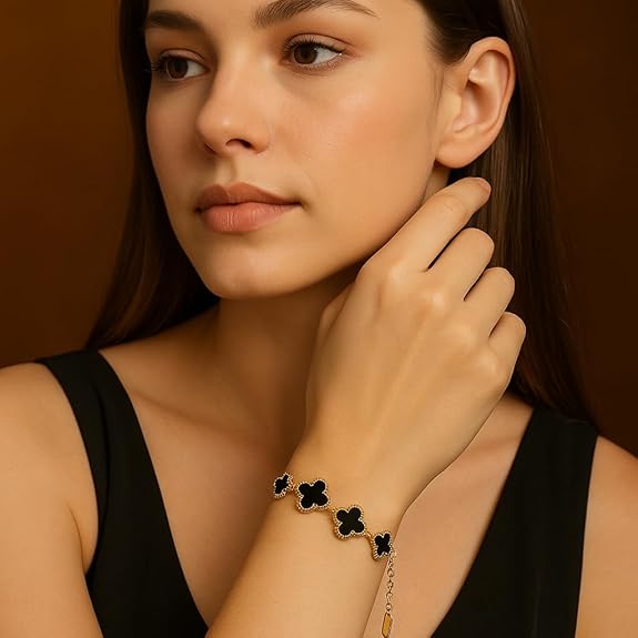 Gold Five Leaf Clover Hand Band for Girls Women