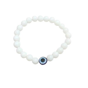 Unisex Evil Eye Hand Bracelet with White Beads for Women and Men