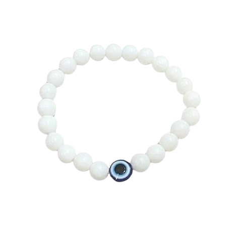 Unisex Evil Eye Hand Bracelet with White Beads for Women and Men