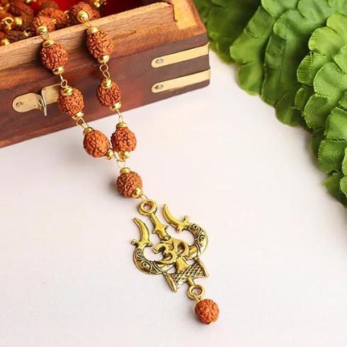 Rudraksha Mala with Trishul Damru Pendant for Men