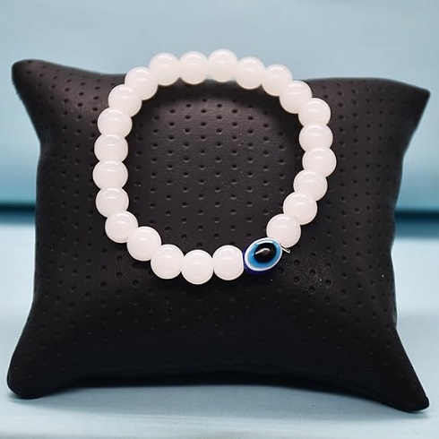Unisex Evil Eye Hand Bracelet with White Beads for Women and Men