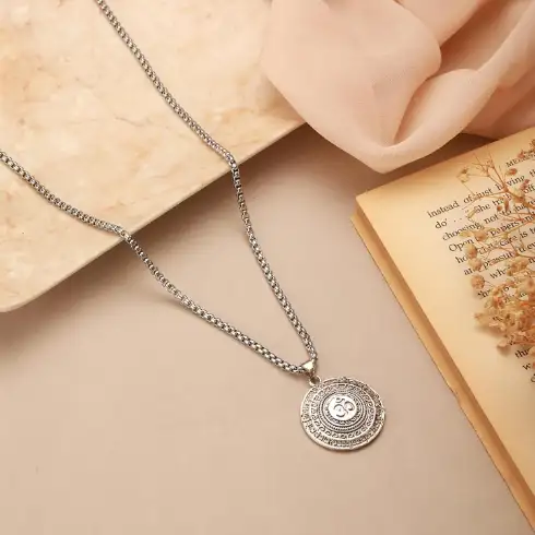 Maha Mrityunjaya Om Pendant with Chain for Men
