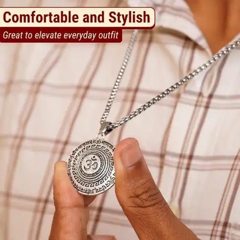 Maha Mrityunjaya Om Pendant with Chain for Men