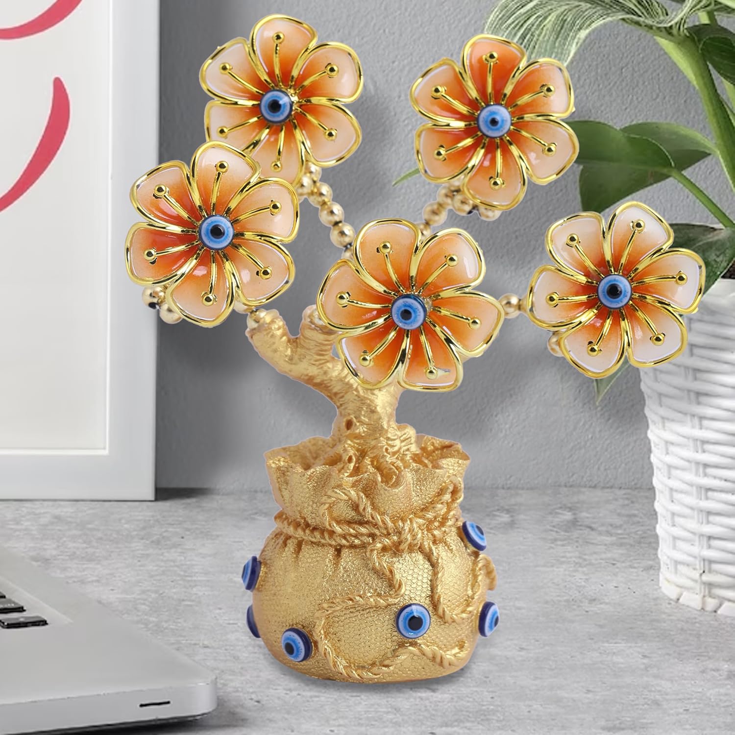Evil Eye Flowers Tree with Golden Pot Base